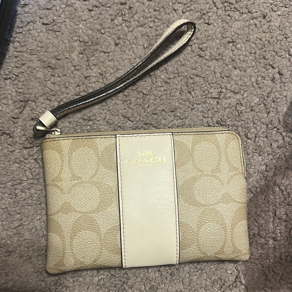 Coach Tan and Cream Clutch Wristlet